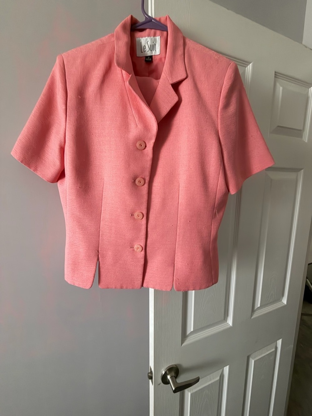 Le Suit Coral Pink Short-Sleeve Button Jacket
